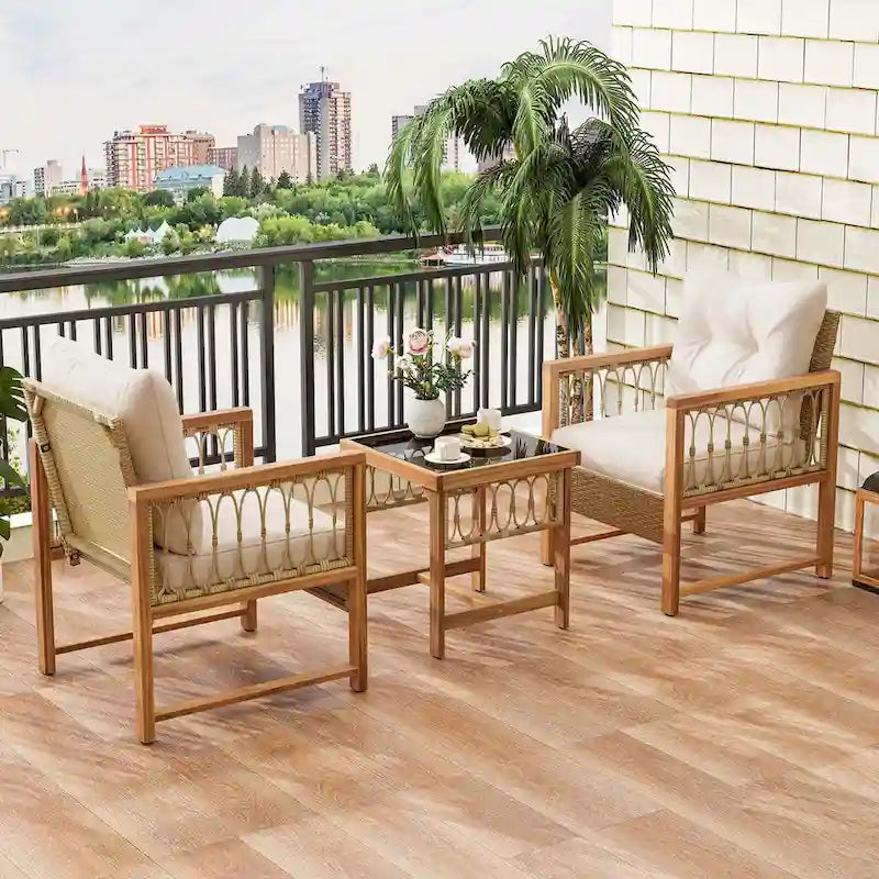 Costway Ensemble mobilier de patio 3 pièces en rotin PE tressé pour l'extérieur - Voir détails