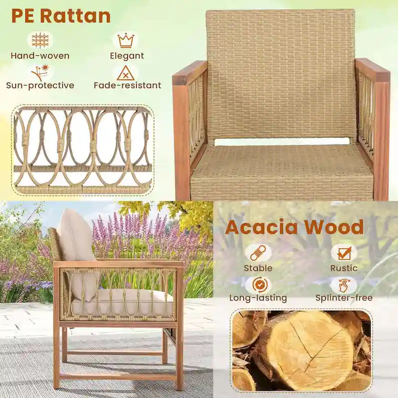 Costway Ensemble mobilier de patio 3 pièces en rotin PE tressé pour l'extérieur - Voir détails