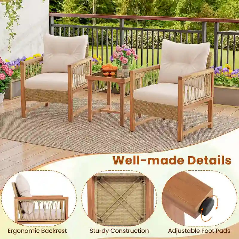 Costway Ensemble mobilier de patio 3 pièces en rotin PE tressé pour l'extérieur - Voir détails