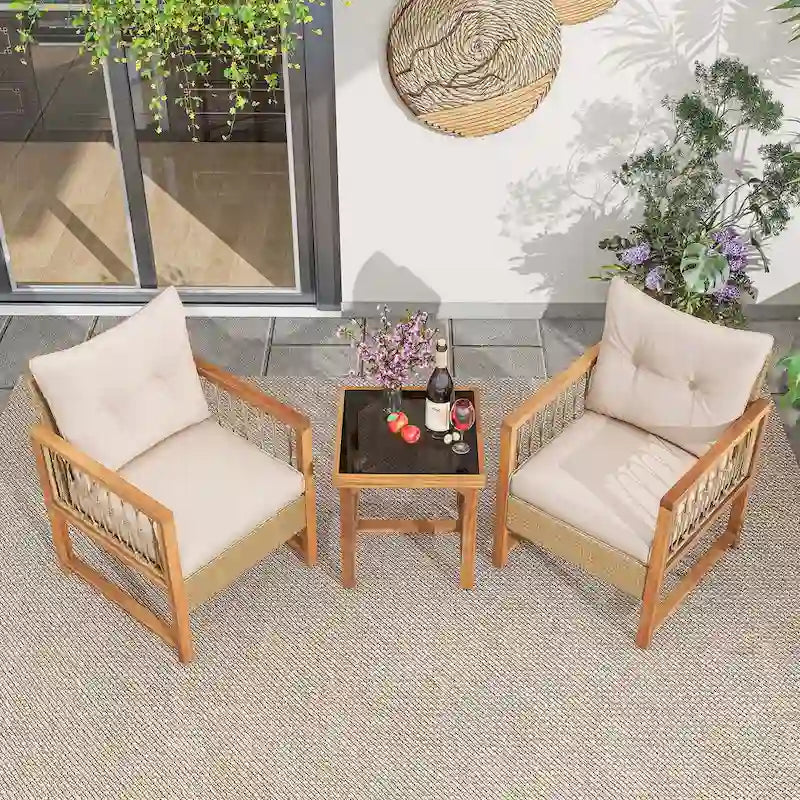 Costway Ensemble mobilier de patio 3 pièces en rotin PE tressé pour l'extérieur - Voir détails