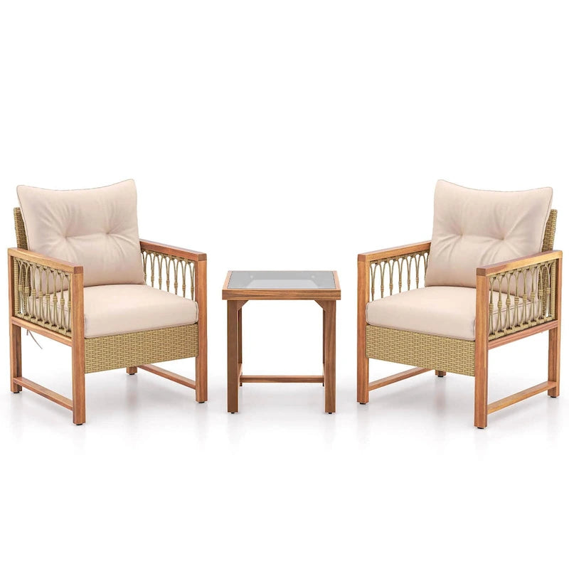 Costway Ensemble mobilier de patio 3 pièces en rotin PE tressé pour l'extérieur - Voir détails