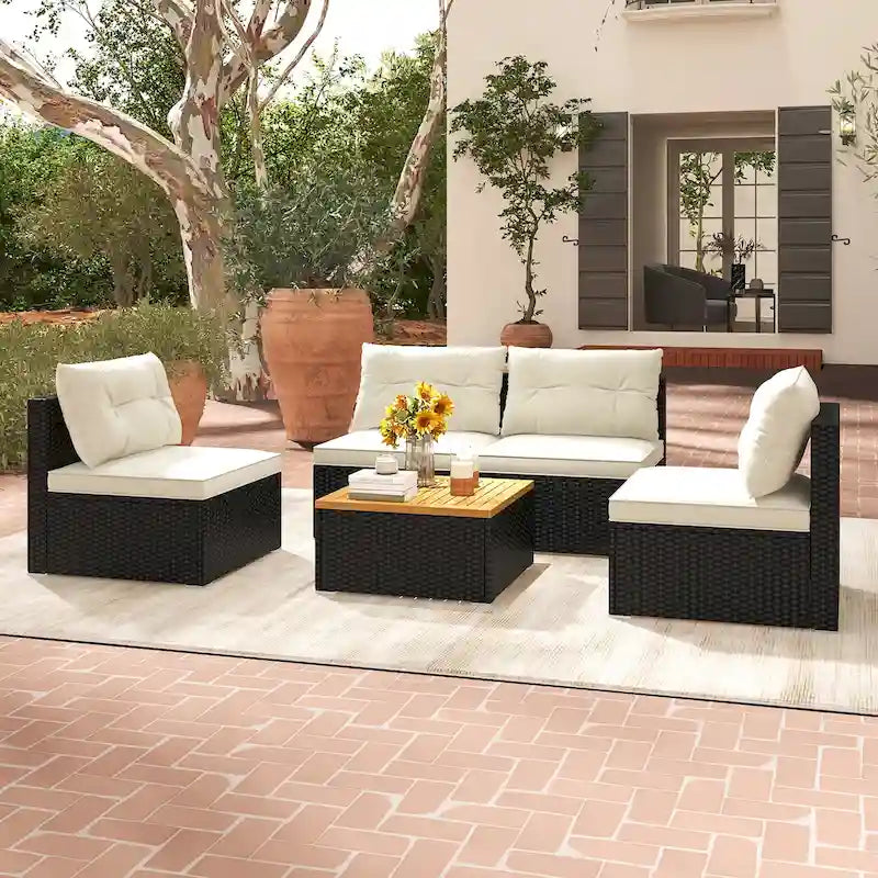 Gymax Ensemble de conversation 5 pièces en rotin pour patio, mobilier d'extérieur avec