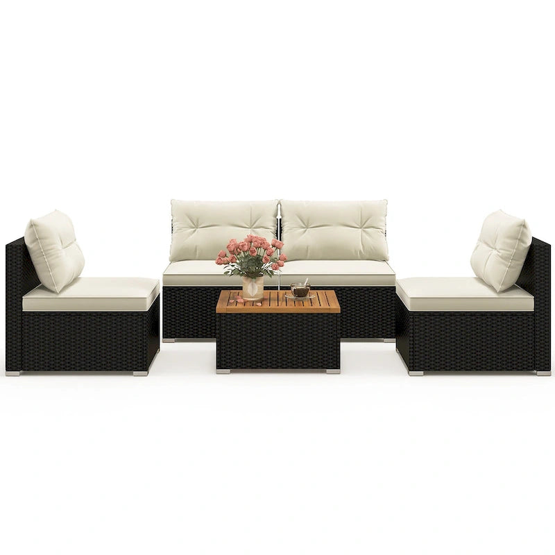 Gymax Ensemble de conversation 5 pièces en rotin pour patio, mobilier d'extérieur avec