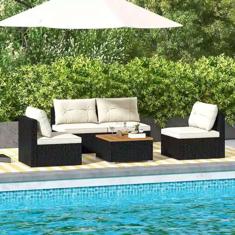 Gymax Ensemble de conversation 5 pièces en rotin pour patio, mobilier d'extérieur avec