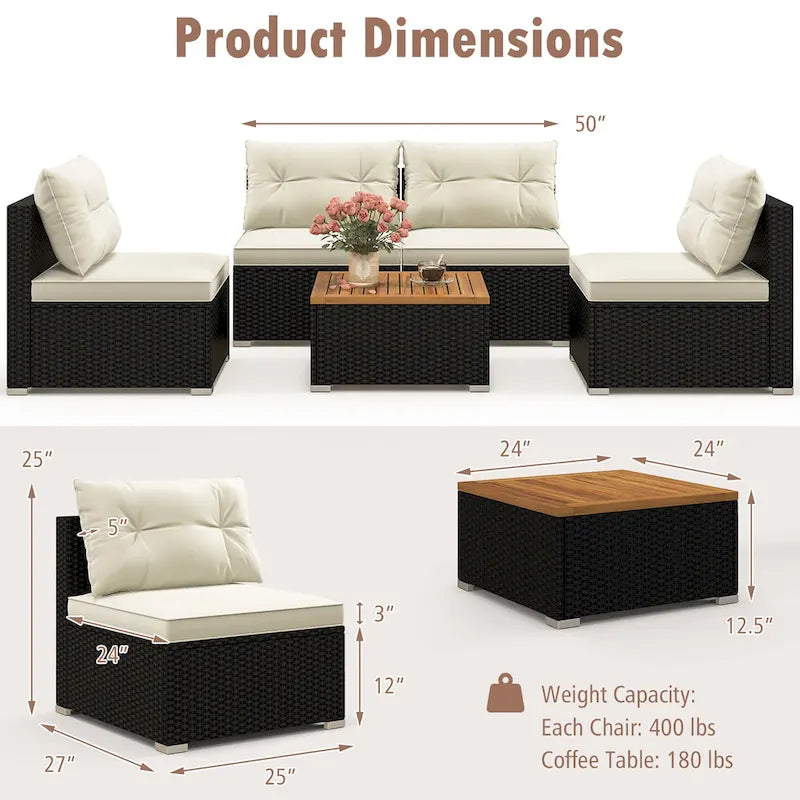 Gymax Ensemble de conversation 5 pièces en rotin pour patio, mobilier d'extérieur avec