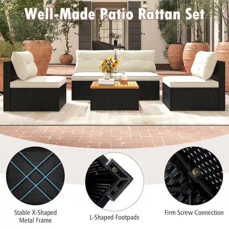 Gymax Ensemble de conversation 5 pièces en rotin pour patio, mobilier d'extérieur avec