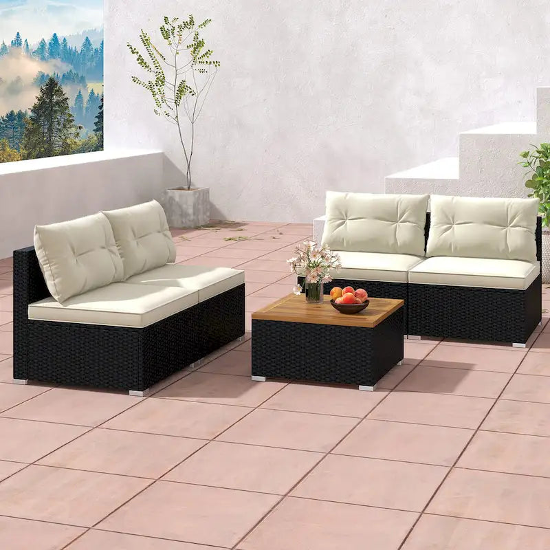 Gymax Ensemble de conversation 5 pièces en rotin pour patio, mobilier d'extérieur avec