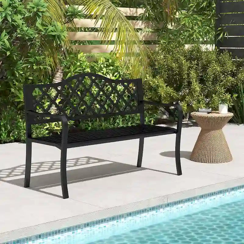 Banc de patio Costway 50,5, banc de jardin en métal à lattes pour 2-3 personnes - Voir détails