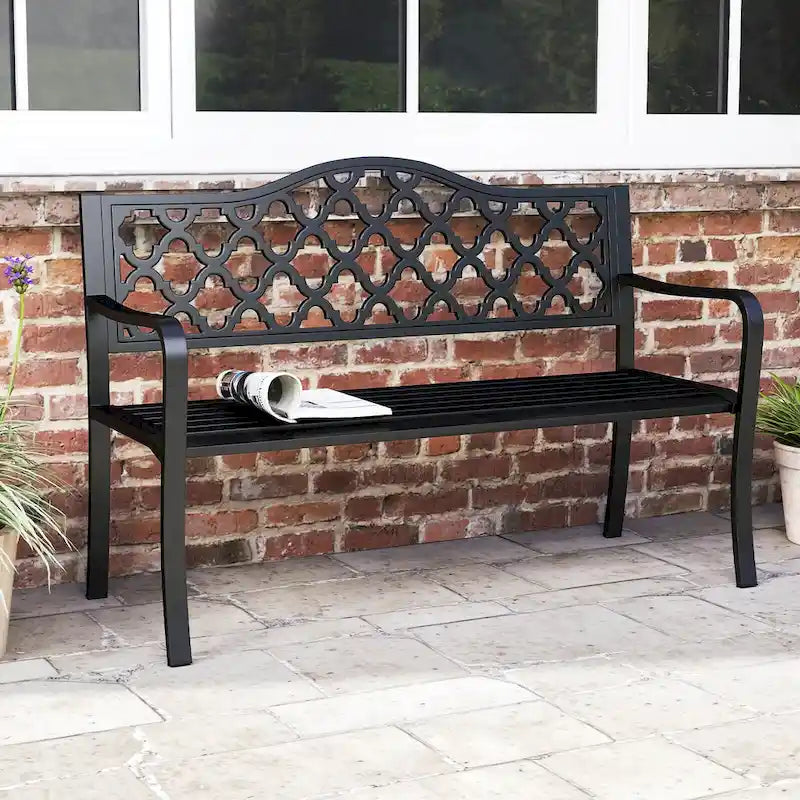 Banc de patio Costway 50,5, banc de jardin en métal à lattes pour 2-3 personnes - Voir détails