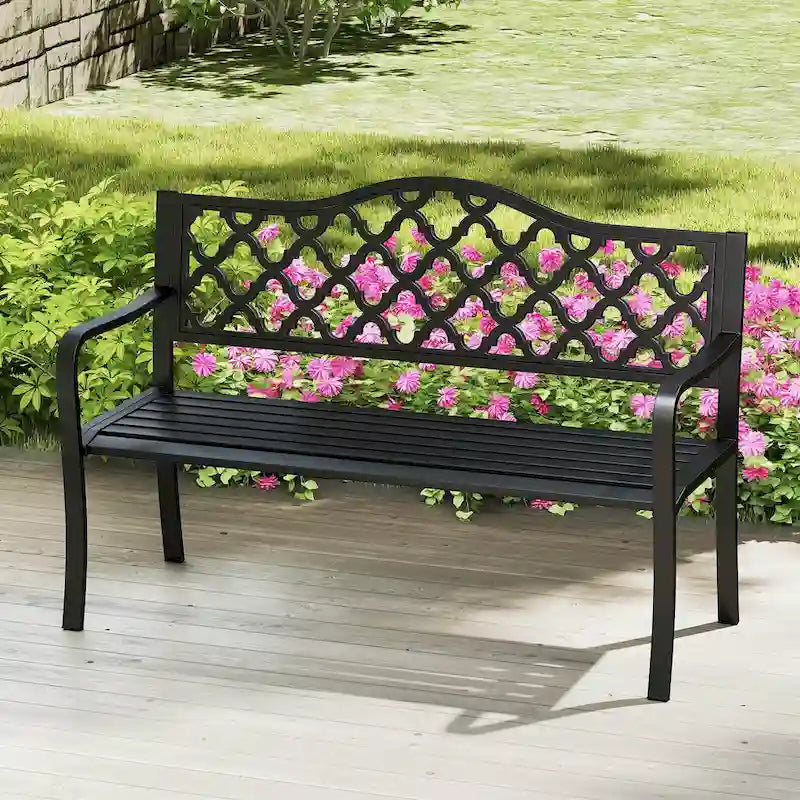 Banc de patio Costway 50,5, banc de jardin en métal à lattes pour 2-3 personnes - Voir détails