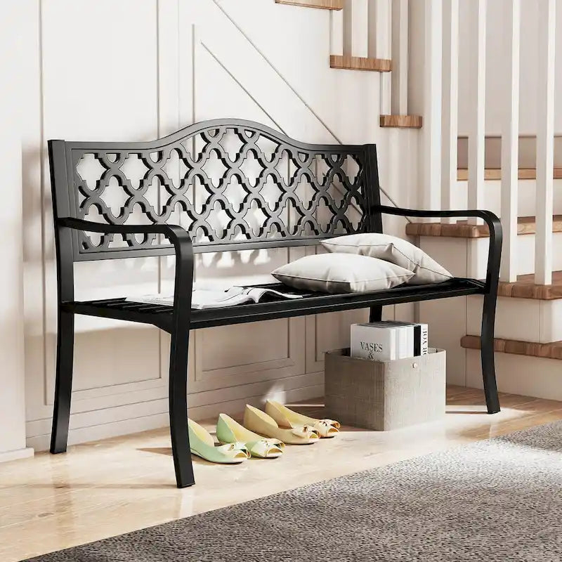 Banc de patio Costway 50,5, banc de jardin en métal à lattes pour 2-3 personnes - Voir détails
