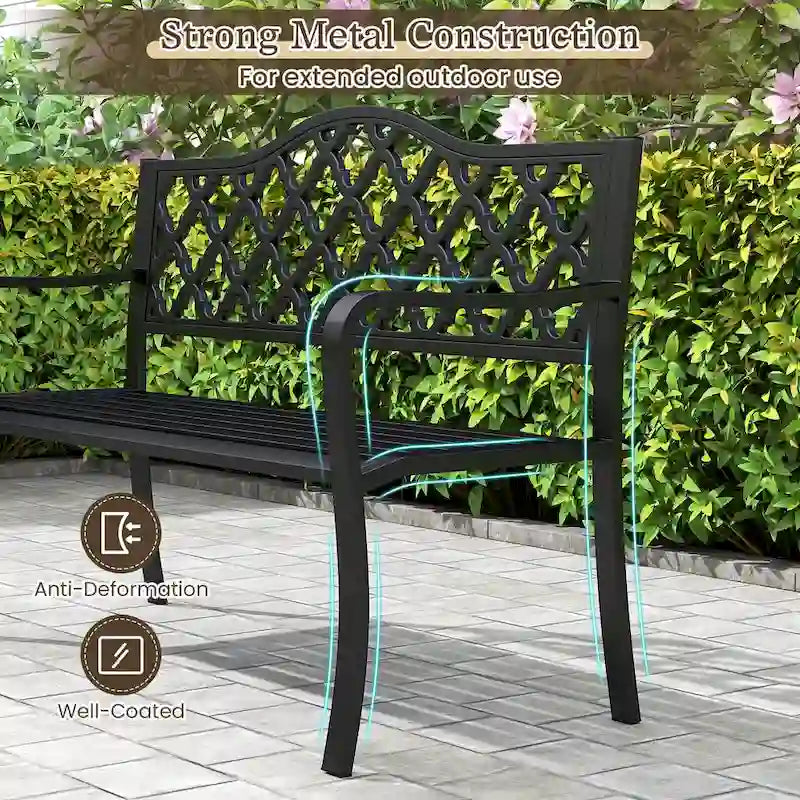 Banc de patio Costway 50,5, banc de jardin en métal à lattes pour 2-3 personnes - Voir détails