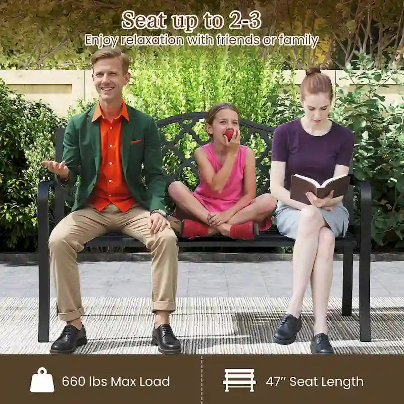 Banc de patio Costway 50,5, banc de jardin en métal à lattes pour 2-3 personnes - Voir détails