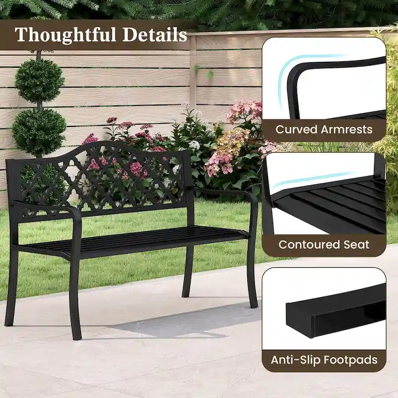 Banc de patio Costway 50,5, banc de jardin en métal à lattes pour 2-3 personnes - Voir détails