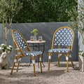 Chaise de Bistrot Française Blanc Bleu Marine Aluminium Rotin PE Mobilier d'Extérieur pour Café Terrasse 89cm de Haut