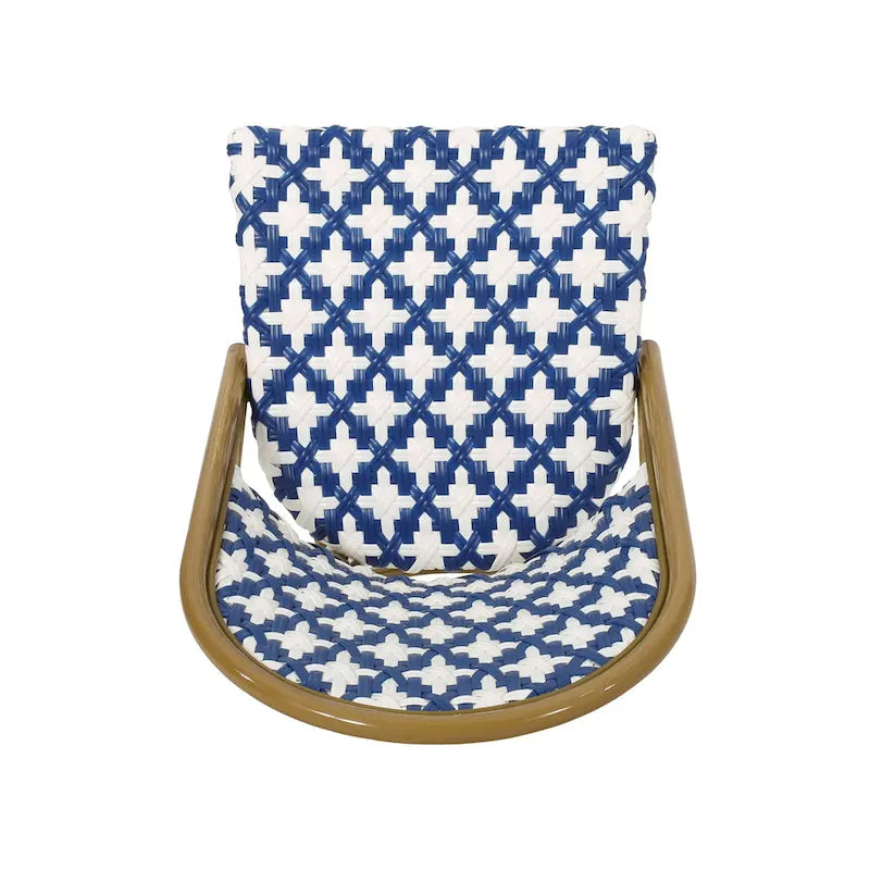 Chaise de Bistrot Française Blanc Bleu Marine Aluminium Rotin PE Mobilier d'Extérieur pour Café Terrasse 89cm de Haut