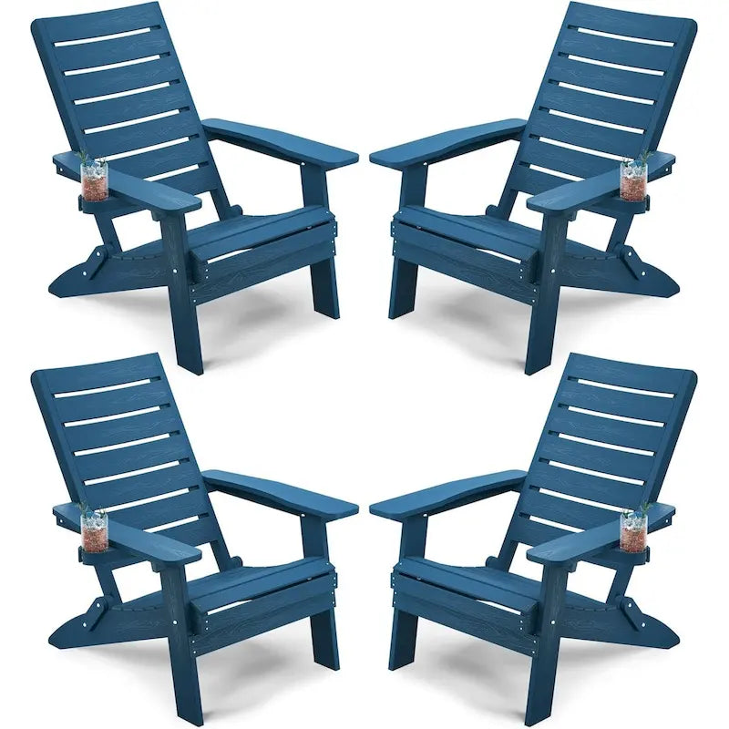 Lot de 4 chaises Adirondack pliantes WINSOON en HIPS avec dossier incurvé et porte-gobelet