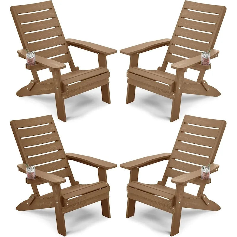 WINSOON HIPS Folding Adirondack Chairs with Arc Back & Cup Holder Set Of 4