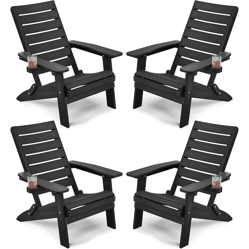 Lot de 4 chaises Adirondack pliantes WINSOON en HIPS avec dossier incurvé et porte-gobelet