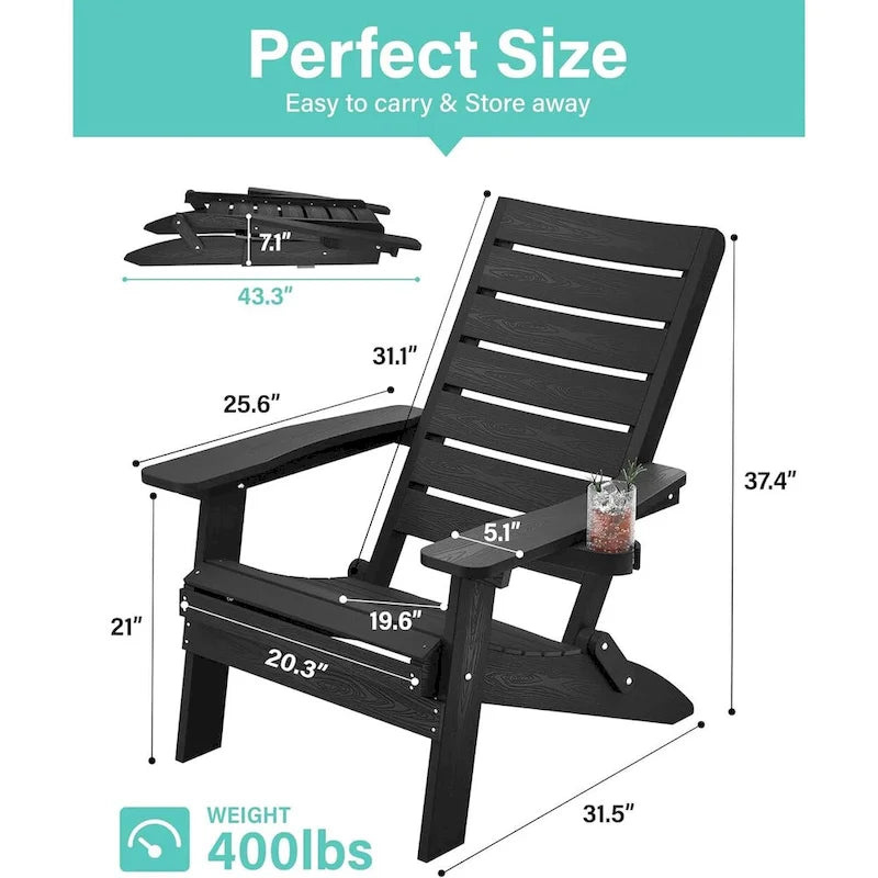 Lot de 4 chaises Adirondack pliantes WINSOON en HIPS avec dossier incurvé et porte-gobelet