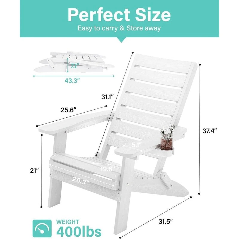 Lot de 4 chaises Adirondack pliantes WINSOON en HIPS avec dossier incurvé et porte-gobelet