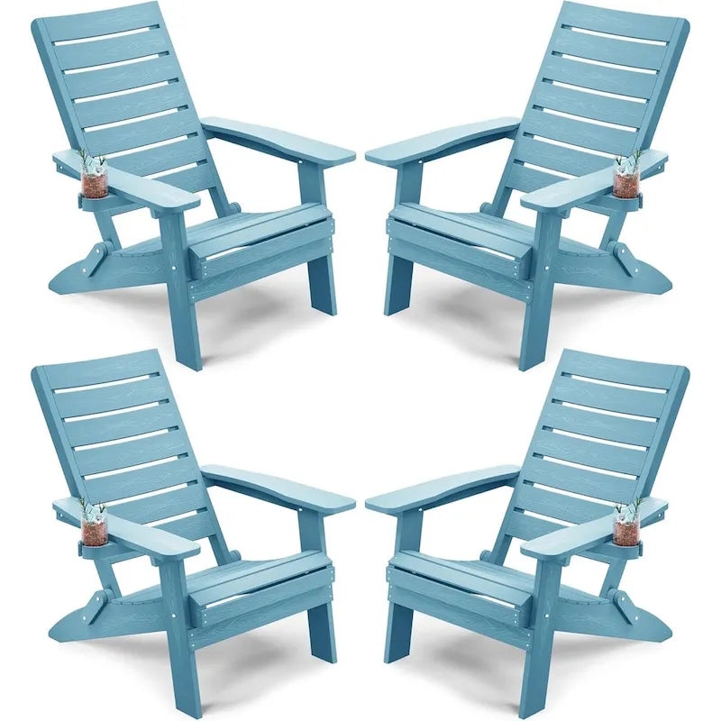 Lot de 4 chaises Adirondack pliantes WINSOON en HIPS avec dossier incurvé et porte-gobelet