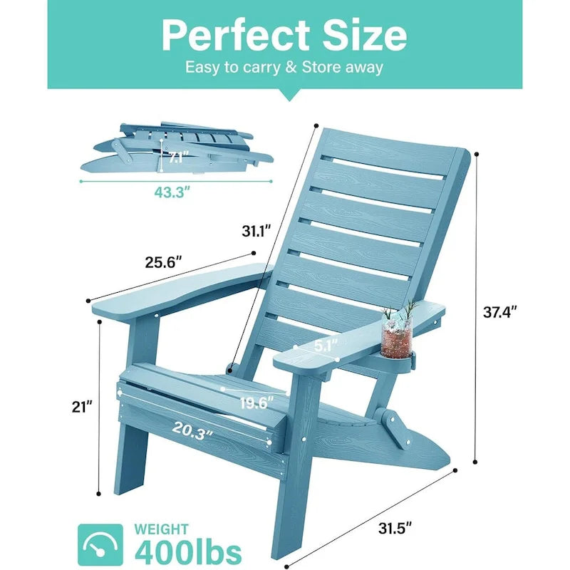 Lot de 4 chaises Adirondack pliantes WINSOON en HIPS avec dossier incurvé et porte-gobelet