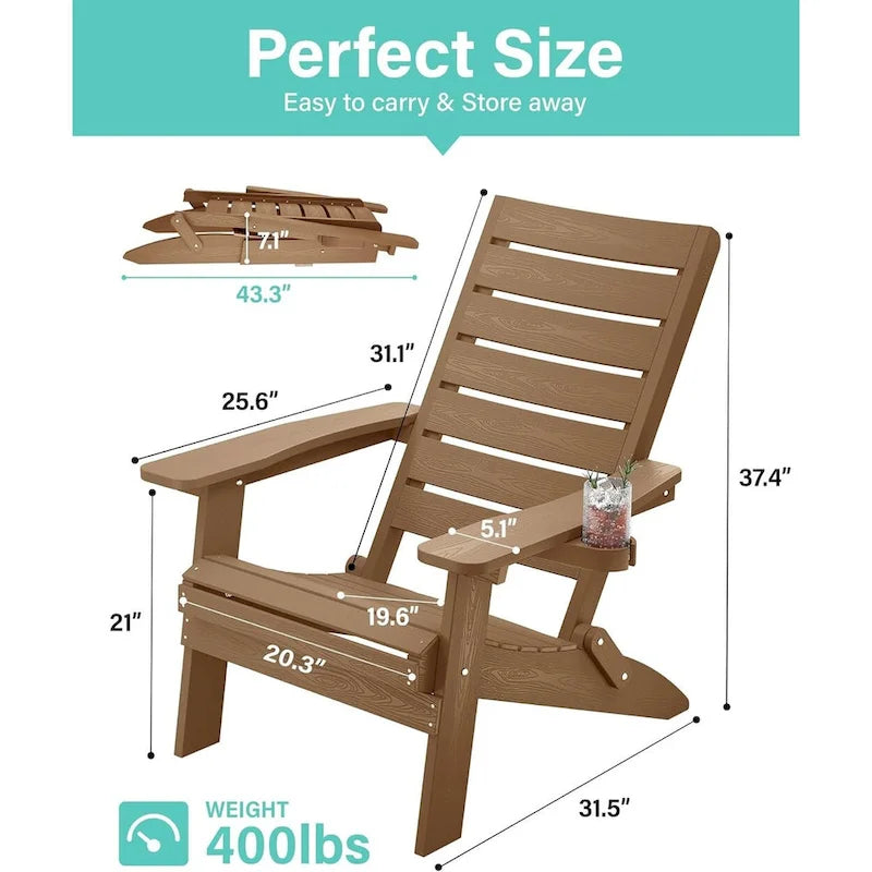 Lot de 4 chaises Adirondack pliantes WINSOON en HIPS avec dossier incurvé et porte-gobelet