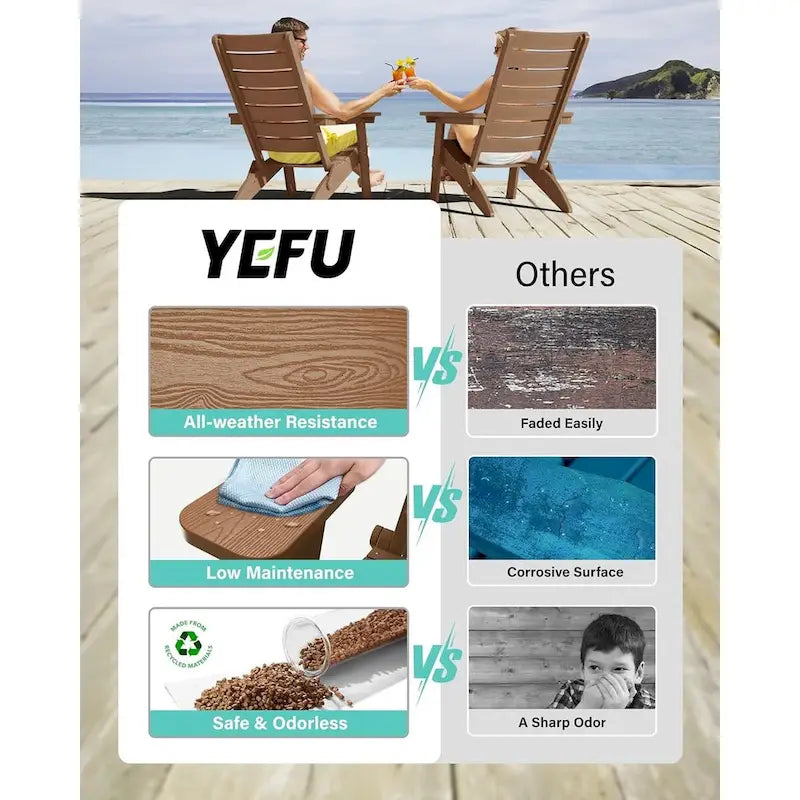 Lot de 4 chaises Adirondack pliantes WINSOON en HIPS avec dossier incurvé et porte-gobelet