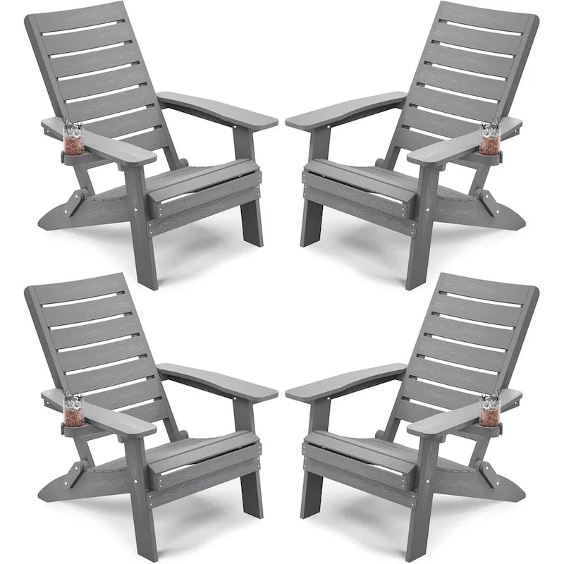 Lot de 4 chaises Adirondack pliantes WINSOON en HIPS avec dossier incurvé et porte-gobelet