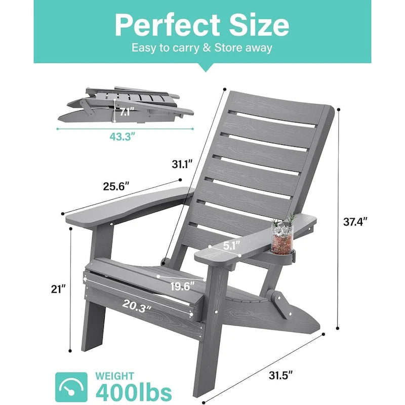 Lot de 4 chaises Adirondack pliantes WINSOON en HIPS avec dossier incurvé et porte-gobelet