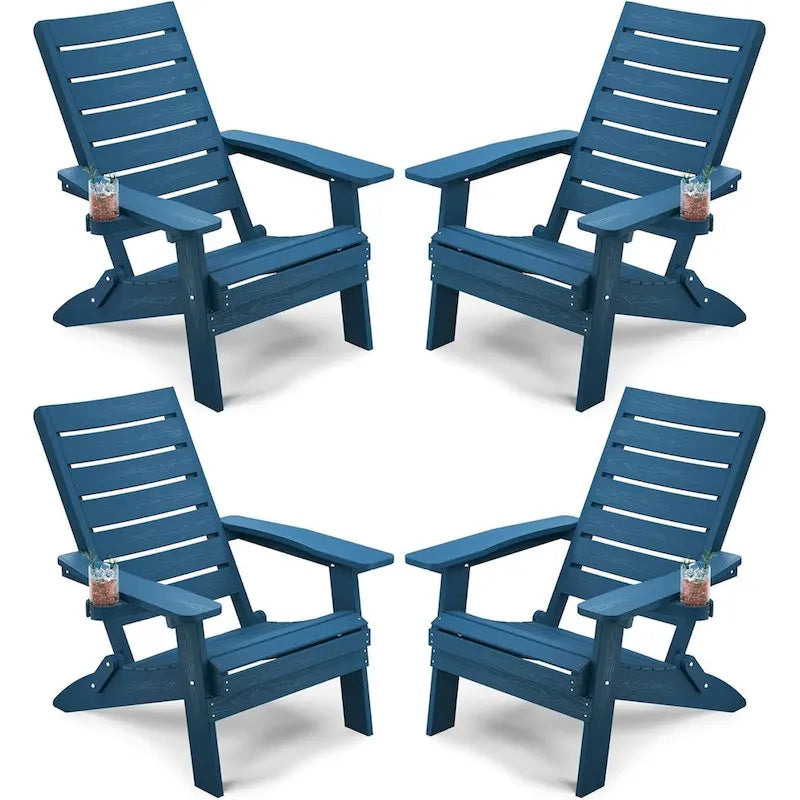 Lot de 4 chaises Adirondack pliantes WINSOON en HIPS avec dossier incurvé et porte-gobelet
