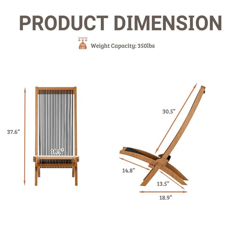 EROMMY Lot de 2 chaises pliantes en bois d'acacia – Chaises de terrasse standard et en corde pour jardin, camping, balcon