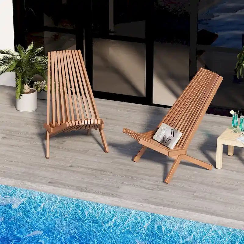 EROMMY Lot de 2 chaises pliantes en bois d'acacia – Chaises de terrasse standard et en corde pour jardin, camping, balcon