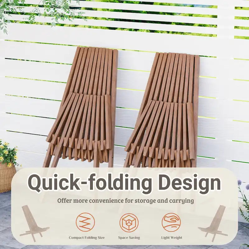 EROMMY Lot de 2 chaises pliantes en bois d'acacia – Chaises de terrasse standard et en corde pour jardin, camping, balcon