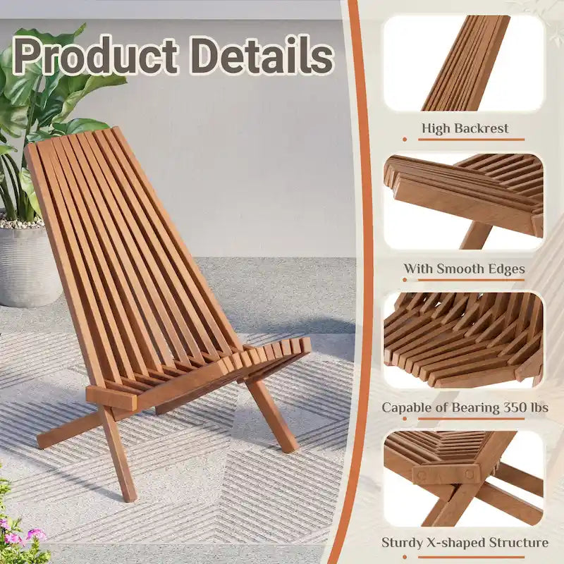 EROMMY Lot de 2 chaises pliantes en bois d'acacia – Chaises de terrasse standard et en corde pour jardin, camping, balcon