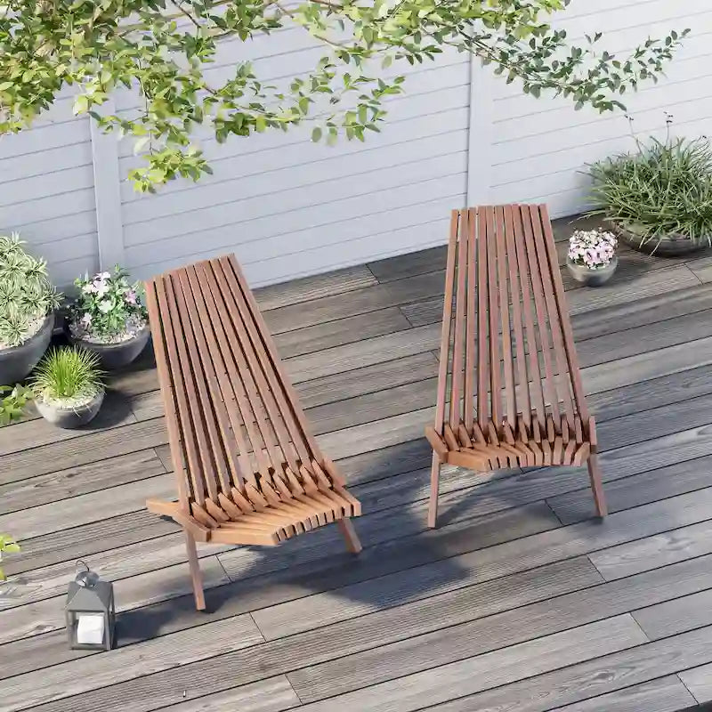EROMMY Lot de 2 chaises pliantes en bois d'acacia – Chaises de terrasse standard et en corde pour jardin, camping, balcon
