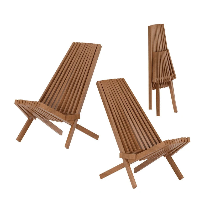 EROMMY Lot de 2 chaises pliantes en bois d'acacia – Chaises de terrasse standard et en corde pour jardin, camping, balcon