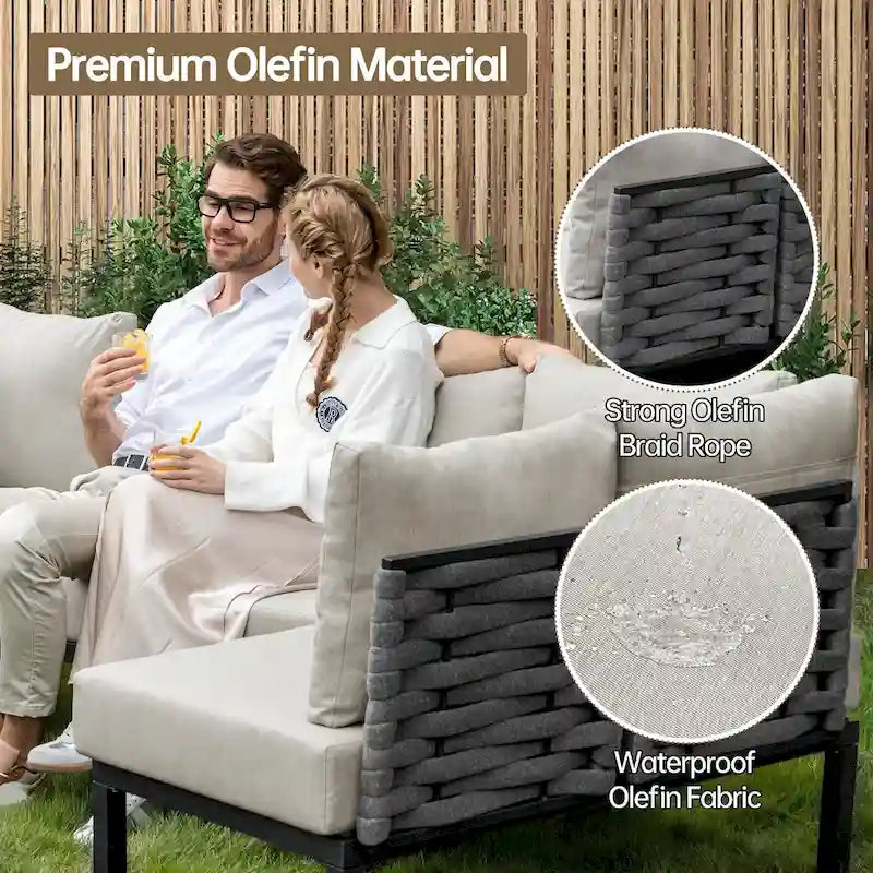 Mobilier de patio extérieur avec 6 coussins épais, ensemble de canapés en U, canapé modulaire sectionnel pour jardin