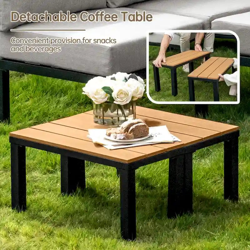 Mobilier de patio extérieur avec 6 coussins épais, ensemble de canapés en U, canapé modulaire sectionnel pour jardin