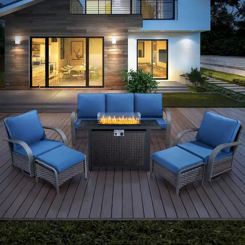 Outdoor Sofa Chair with Fire Pit Table Set