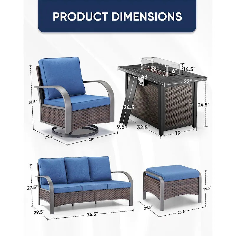 Canapé d'extérieur et fauteuil avec ensemble table brasero
