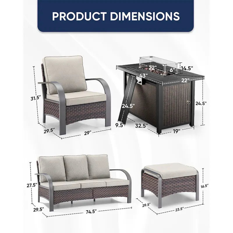 Canapé d'extérieur et fauteuil avec ensemble table brasero
