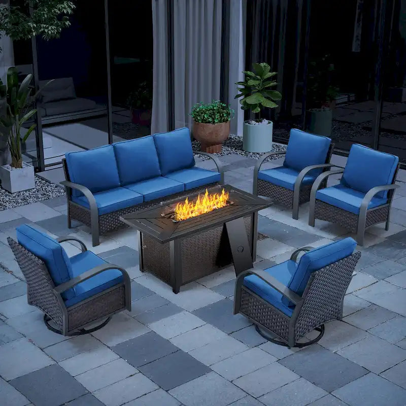 Canapé d'extérieur et fauteuil avec ensemble table brasero