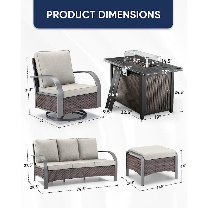 Canapé d'extérieur et fauteuil avec ensemble table brasero