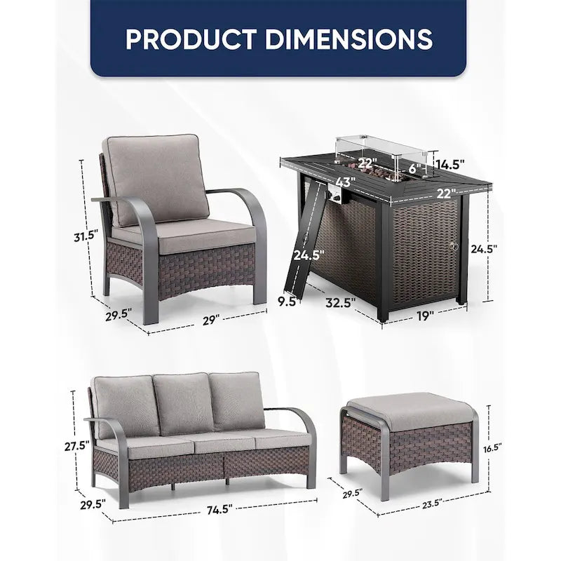Canapé d'extérieur et fauteuil avec ensemble table brasero