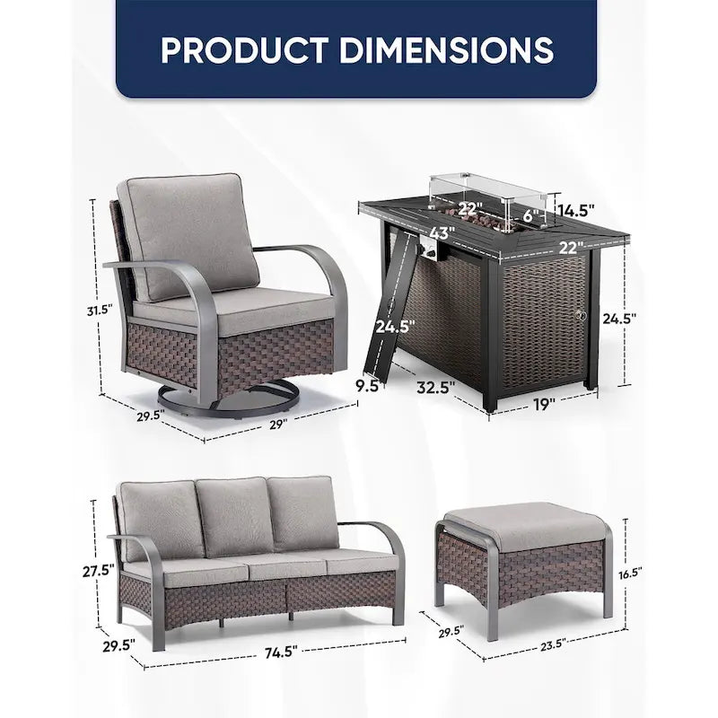 Canapé d'extérieur et fauteuil avec ensemble table brasero