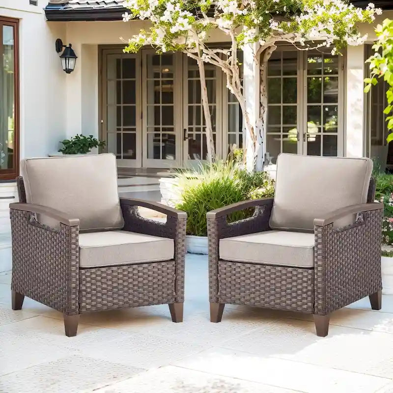 Chaises de patio extérieures à dossier haut avec coussin beige