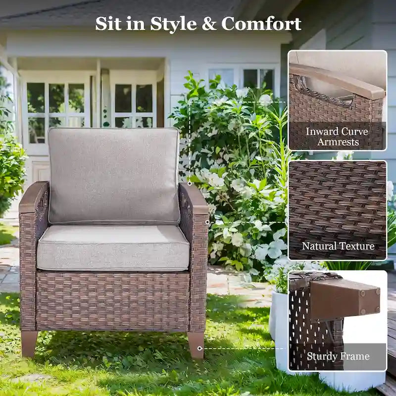 Chaises de patio extérieures à dossier haut avec coussin beige