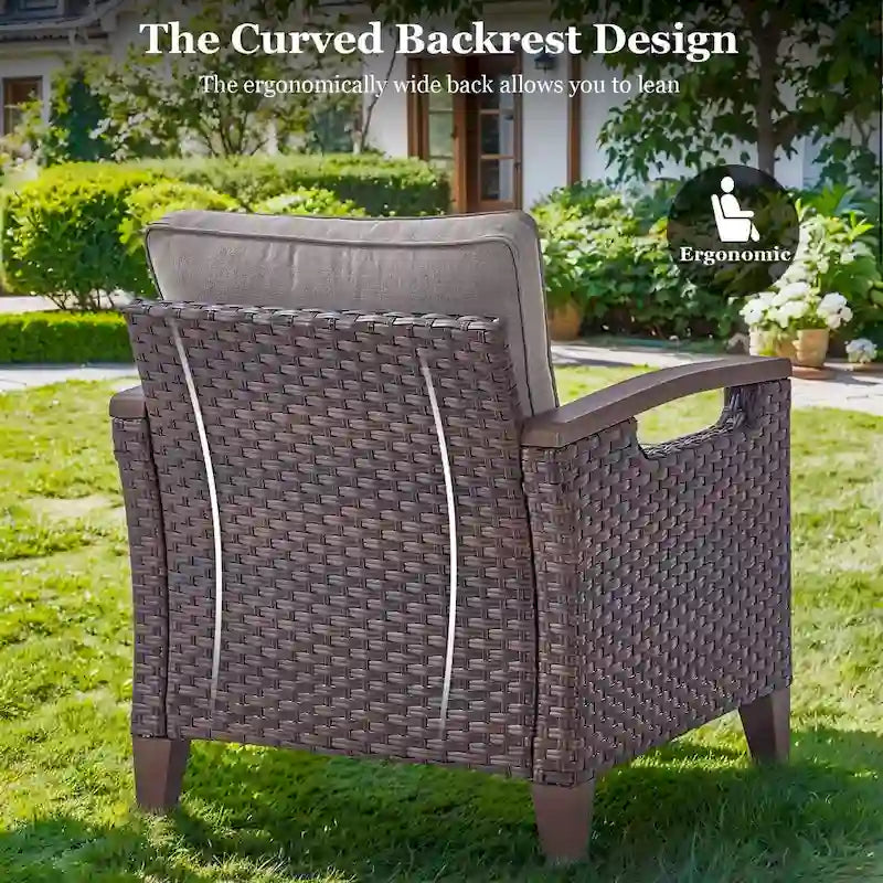 Chaises de patio extérieures à dossier haut avec coussin beige